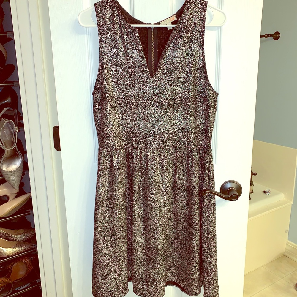 LN Gianni Bini GB Metallic Silver Black Dress Sz L